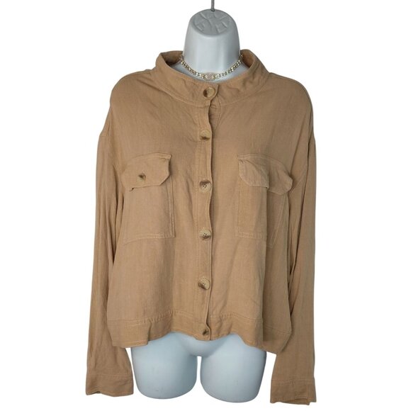 Tribal Jeans Womens Button-Down Long Sleeve Blouse In Light Brown - Picture 1 of 6